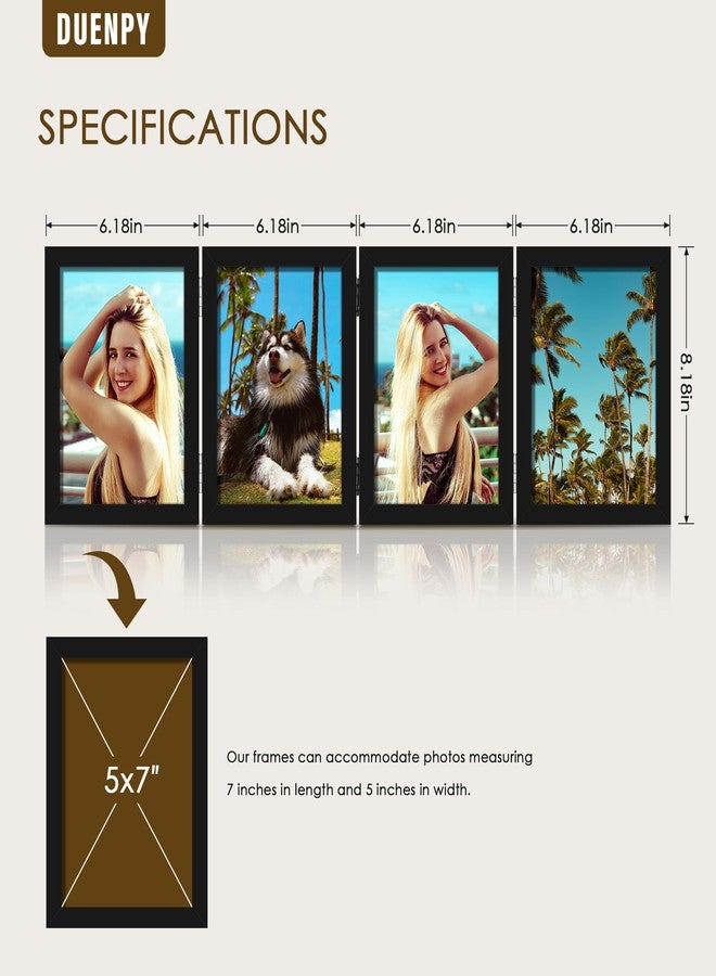 DUENPY 4 Folding 5x7 Picture Frame Horizontal Engineered Wood Accordion Photo Frame with Plexiglass Tabletop Bookshelf Display Black - Image 2